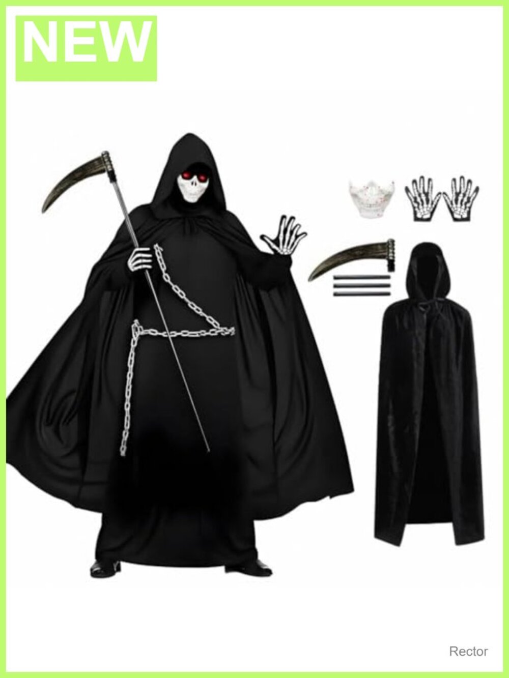 Grim Reaper Costume Set Hooded Cape Skull Mask Scythe